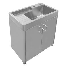 Whitehaus Collection?s Pearlhaus utility sinks are unsurpassed in design and quality. This impressive laundry/utility sink complete with cabinet is constructed of corrosion resistant 18 gauge 304 series stainless steel and 18/8 chrome/nickel ratio that is easy to maintain, scratch resistant and virtually unbreakable. Complete with a double door cabinet and built in sink with 8? pre-drilled holes for a deck mount faucet, this sink is buffed with a fine brushing technique that enhances the sheen a Concrete Laundry Sink Cabinet Deep, Laundry Room Sink Cabinet The Home Depot, Laundry Utility Sink, Stainless Steel Utility Sink, Steel Double Doors, Cabinet With Sink, Utility Sinks, Freestanding Cabinet, Drain Opener