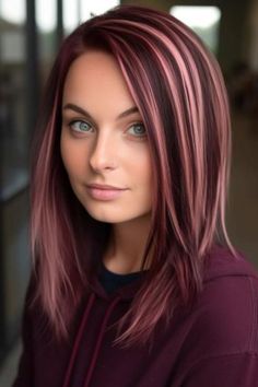 Brunette With Blonde And Red Highlights, Red Highlights On Dark Hair, Dark Hair With Blonde Highlights, Dark Hair With Blonde, Medium Red Hair, Blonde Highlights Ideas, Bold Highlights, Highlights Red, Red Hair With Blonde Highlights