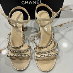 Chanel Sandals, In Great Condition. Worn Twice. White To A Freakish Color. Comes In Original Box And Dust Bag Shoes Chanel, Chanel Sandals, Shoes Color, Chanel Shoes, Original Box, Dust Bag, Color White, Chanel, Women Shoes