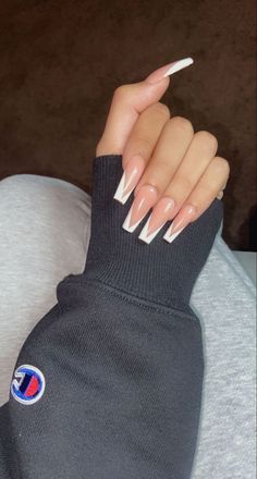 Square Acrylic Nails Medium Length Ideas, Pretty Long Acrylic Nails, Square French Tip Long, White Triangle French Tip Nails, French Nails Triangle, White Long French Tip Nails, French Tip Long, Square French Tip, Nails Rose