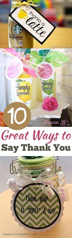 the top ten great ways to say thank you in front of some jars with labels on them