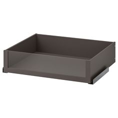 a gray tray with two compartments on the bottom and one drawer in the middle, is shown