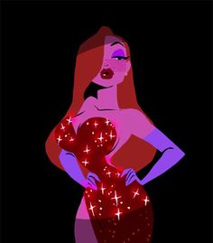 a woman in a red dress with stars all over her body and hands on her hips