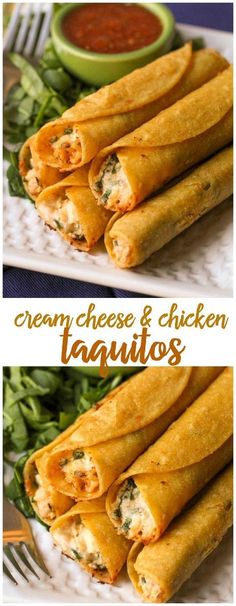 two pictures of some taquitass on a plate