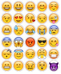 many different emoticions are grouped together in this image, all with different facial expressions