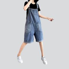 Introducing our latest must-have statement piece for the 2023 Summer Collection ââ‚?the roomy large pocket denim romper! With vintage-inspired suspenders. a loose fit. and a distressed pattern. this timeless piece is here to take your style game up a notch.Why You'll Love ItThis versatile romper offers an edgy. yet timeless look. with its unique distressed pattern and signature loose fit. It's designed to ensure you look chic without compromising on comfort. featuring a zipper and button closure Summer Shortalls With Side Pockets And Relaxed Fit, Summer Utility Shortalls With Relaxed Fit, Summer Utility Style Relaxed Fit Shortalls, Casual Blue Overalls With Suspenders, Casual Summer Shortalls With Pockets, Sleeveless Light Wash Overalls With Pockets, Trendy Cotton Shortalls With Side Pockets, Trendy Bib Front Shortalls With Pockets, Relaxed Fit Shortalls With Side Pockets