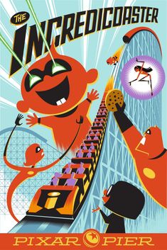 an advertisement for the intereciodister, featuring cartoon characters on roller coasters