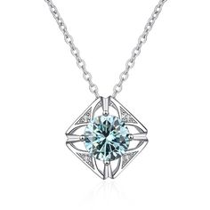 1.0 ct Round Cut Moissanite Square Pendant Necklace Make a celebrity-inspired statement with this stunning 1.0 ct Round Cut Moissanite Square Pendant Necklace! The elegant design of this necklace will add an instant touch of glamour to any outfit, while the moissanite stone adds a dash of luxury. The breathtaking round cut of the stone will catch the light from any angle, ensuring that all eyes are on you. Get ready to turn heads with this stylish and sophisticated piece! SPECIFICATIONS Main Sto Classic Pendant Necklace, Agate Wedding Ring, Diamond Carat Size, Halo Wedding Set, Square Pendant Necklace, Moissanite Necklace, Color Necklace, Square Pendant, Silver 925 Necklace