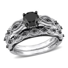 a black diamond engagement ring set in white gold