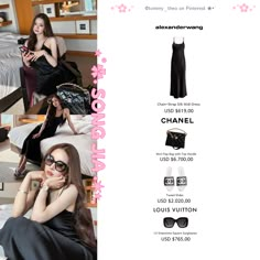 an advertisement for a women's clothing store featuring models in black dresses and sunglasses