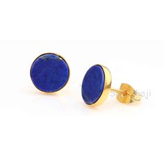 Lapis Lazuli Stud Earrings, 925 Sterling Silver Gold Plated Earrings, Round Flat Gemstone Stud Earrings, Engagement Gifted Stud Earrings Description : Metal : 925 Solid Sterling Silver Type : Stud Earrings Stone : Lapis Lazuli  Size : 9mm Shape : Round Circle Shape * We accept wholesale orders. * We cut gemstones in all sizes and shapes * We are a manufacturer of all kinds of loose gemstones. * please get in touch with us for other customized sizes and shapes. Customization:- We accept customiza Yellow Gold Earrings With Natural Stones, Round Natural Stone Earrings For Anniversary, Anniversary Earrings With Natural Stones, Anniversary Round Earrings With Natural Stones, Engagement Earrings, Earrings Stone, Earrings Round, Gemstone Stud Earrings, Round Circle