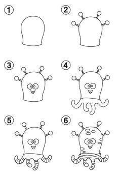 how to draw cartoon monsters for kids step by step drawing instructions and printable pictures