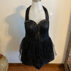 Nwt. Bought It Years Ago But Never Wore It! Fun, Costume Like Dress. See Pictures For Details Lots Of Character To This Dress! Size M. Beautiful Bowtie At Top. Halter. Twelve By Twelve Collection. Black Lined Corset Dress For Party, Gothic Dress For Night Out, Funky Dresses, Top Halter, Black Fringe, Forever 21 Dresses, Strapless Dress, Colorful Dresses, Forever 21