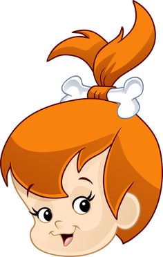 a cartoon girl with red hair and white bows on her head