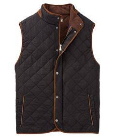 A quilted exterior keeps this big and tall vest warm while maintaining a lightweight profile with minimal added bulk - making it perfect for layering. The microsuede accents give it an elevated look, and the fleece-lined interior adds even more comfort. Windproof and water-repellant Fleece-lined interior Microsuede trim details throughout Full-zip front Covered placket with metal snaps 100% polyester Machine wash Imported Utility Vest Outfit Men, Vest Outfits Men Streetwear, Money British, Utility Vest Outfit, Vest Outfits Men, Clothing Board, Outdoor Jackets, Character Clothing, Office Men