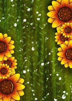 sunflowers on green grass with white flowers