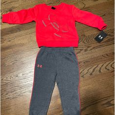 Nwt Red & Greg Under Armour Sweatsuit For Toddler Sporty Red Long Sleeve Set, Red Sports Sets For Winter, Red Winter Sports Sets, Red Long Sleeve Sports Sets, Zip Hoodie Outfit, Bodysuit And Shorts, Under Armour Outfits, Camouflage Outfits, Sports Bra And Leggings