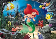 the little mermaid from disney's the little mermaid is surrounded by fish and corals