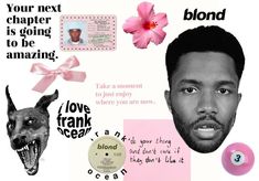 a collage with an image of a man's face, flowers and other items