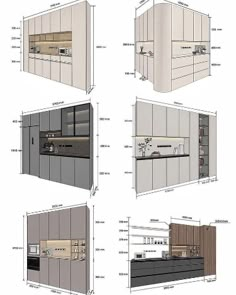 some drawings of kitchen cabinets and counters in various positions, including the top one with an oven