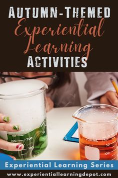 an advertisement for the autumn - themed experiment learning activities