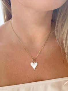 14k GOLD .20 CT GENUINE DIAMONDS 2.07 CT GENUINE MOTHER OF PEARL 15"-16"-17"-18" ADJUSTABLE IN LENGTH Dainty White Jewelry With Heart Charm, Dainty White Heart Pendant Jewelry, Dainty White Heart Pendant Necklace, White 14k Gold Heart Pendant Jewelry, White 14k Gold Heart-shaped Jewelry, Heart-shaped 14k White Gold Jewelry, White Heart Pendant Jewelry With Heart Charm, White Heart Pendant Jewelry With Charms, Dainty White Jewelry For Valentine's Day