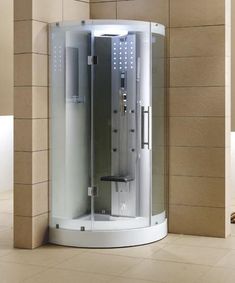 Mesa WS-302 Corner Steam Shower rainfall shower head and a fluorescent blue mood lighting Modern Steam Shower, Steam Shower Units, Corner Shower Stalls, Shower Stalls, Shower Panel, Shower Parts, Stone Bath, Shower Cabin, Steam Shower