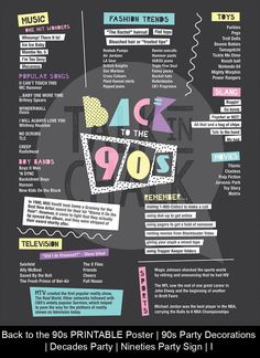 the back to the 90's party info sheet is shown in black and white