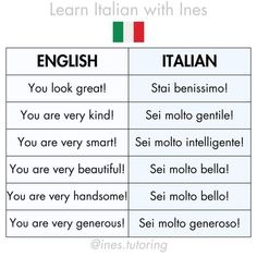 two different languages that are in italian and english, with the words'learn italian with lines