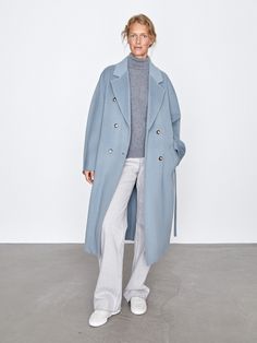 Belted double-breasted coat - 12 STOREEZ Light Blue Coat Outfit, Pastel Winter Outfit, Women Architects, Light Blue Coat, Fashion Inspiration Board, Pastel Fashion