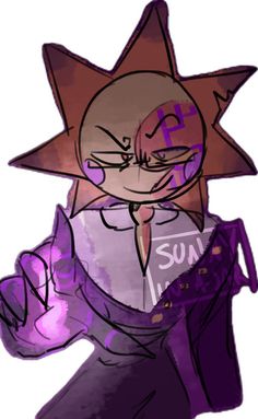 a drawing of a cat with purple eyes and a name tag on it's chest