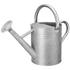 a metal watering can with a handle