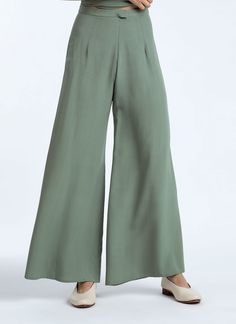 KAAREM - Song Tu Wide Leg Silk Pants - Moss Green I need a L Green Silk Pants, Wide Leg Silk Pants, Dark Green Pants, Blind Stitch, Silk Tank Top, Silk Tank, Wide Leg Pant, Silk Pants, Green Pants