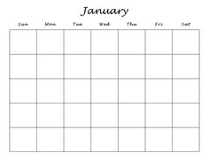 a blank calendar with the word january in black and white, on a white background