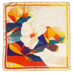 Vintage hand rolled edge silk scarf by Christian Dior featuring cream with abstract leaves in jewel colors of scarlet/orange/emerald & purple This piece ofstatement jewelry will offer a timeless touch to any outfit, with a vintage style that stands the test of time. Wear it to make a bold, impactful statement. Condition: 1980s, vintage, very good, slight signs of wear Measurements: 30 Abstract Leaves, Silk Gifts, Flower Scarf, Dior Vintage, Jewel Colors, Luxury Scarves, Color Crema, Vintage Silk Scarf, Scarf Headband