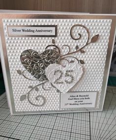 a wedding anniversary card with two hearts on the front and one in the back,