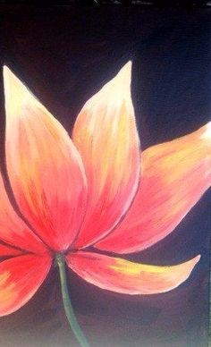 a painting of a pink flower on a black background