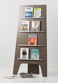 a book shelf with several books on it