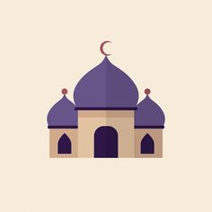 an illustration of a mosque with a crescent on top