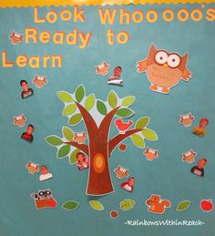 an owl whooo's ready to learn bulletin board with cut outs on it