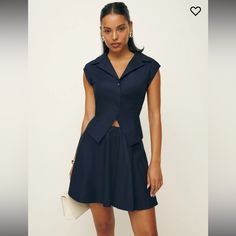 Designed To Be Fitted At Bodice With An A-Line Skirt. Collared Neckline. This Woven Fabric Is Made From 98% Organic Cotton And 2% Spandex Size: 6 Nwot Cotton Mini Skirt, Knit Two Piece Set, Cotton Midi Skirt, Skirt Crop, Top Skirt Set, Reformation Dress, Crop Top Skirt, Button Front Top, Polka Dot Skirt