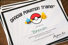 the official pokemon trainer certificate is displayed