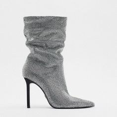 Zara Sparkly High Heel Mid Calf Boots 8/39 New With Tags Chic Metallic Silver Pointed Toe Heels, Elegant Glitter Boots For Winter, Chic Metallic Silver Heels For Evening, Elegant Winter Glitter Boots, Elegant Sparkling Boots For Fall, Sparkling Evening Heels For Winter, Chic Silver Heels With Round Toe, Chic Silver Heels For Fall, Chic Sparkling Evening Boots