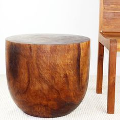 Strata Furniture Oval Drum Table in Walnut | Modishstore | Accent Tables |OD201812-WAL Drum End Table, Tree Stump Table, Stump Table, Monkey Pod Wood, Coffee Sofa, Drum Table, Teak Oil, Walnut Oil, Log Furniture