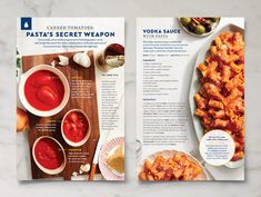 an image of a cookbook with pasta and sauces on the cover, next to other food items