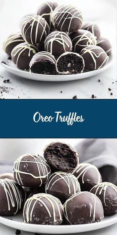 chocolate truffles on a plate with the words oreo truffles