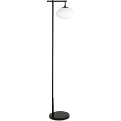 a black floor lamp with two white balls on the top and an iron pole below