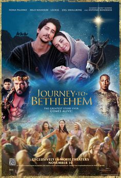 the poster for journey to bethehm, which features jesus and mary in their arms