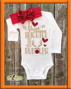 Christmas Hairbow, Rudolph Shirt, Children Outfits, Christmas Bodysuit, Red Nose Day, Christmas Onesie, Girls Christmas Outfits, Newborn Christmas