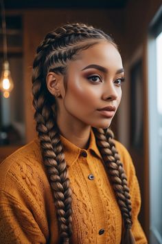 Twist Black Woman With Cornrows, Thick Braids For Black Women, One Braid Hairstyles, Large Braids, Elegant Braids, Two Braid Hairstyles, Chunky Braids, Big Braids, Goddess Braids Hairstyles